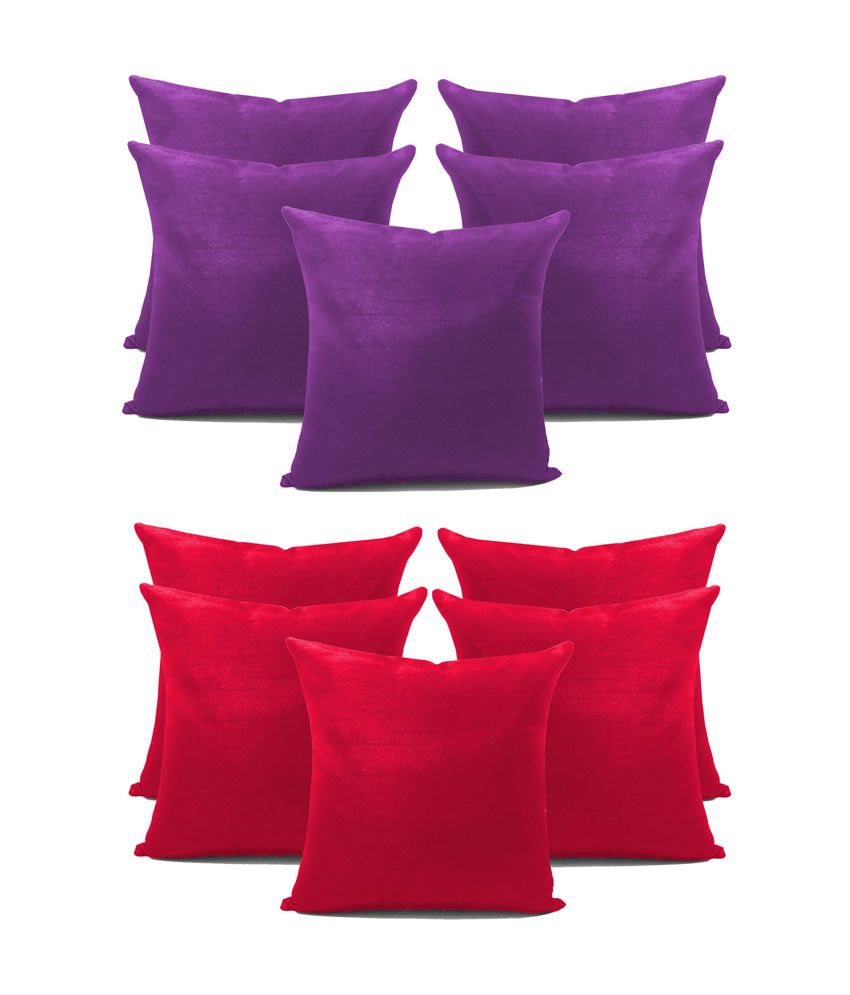     			Slylish Plain Purple & Red Combo 5 Cushion Cover 12X12 Inches