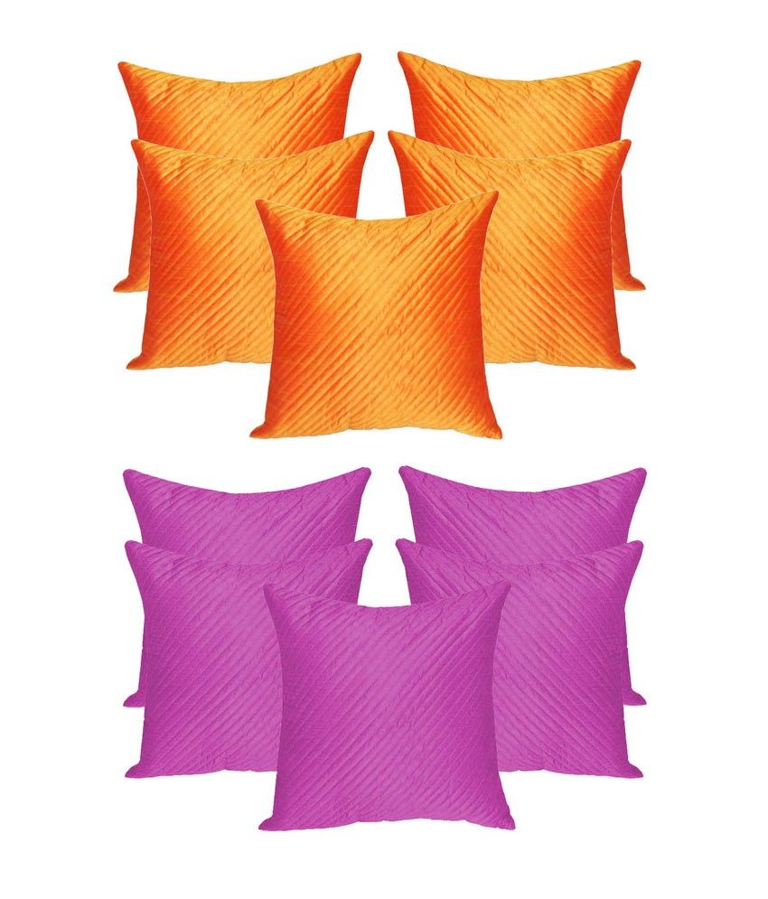 Straight Quilting Orange & Purple Combo Cushion Cover 30X30 Cms (12X12 ...