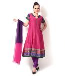 British Terminal Pink Embroidered Cotton Stitched Anarkali  Salwar Suit