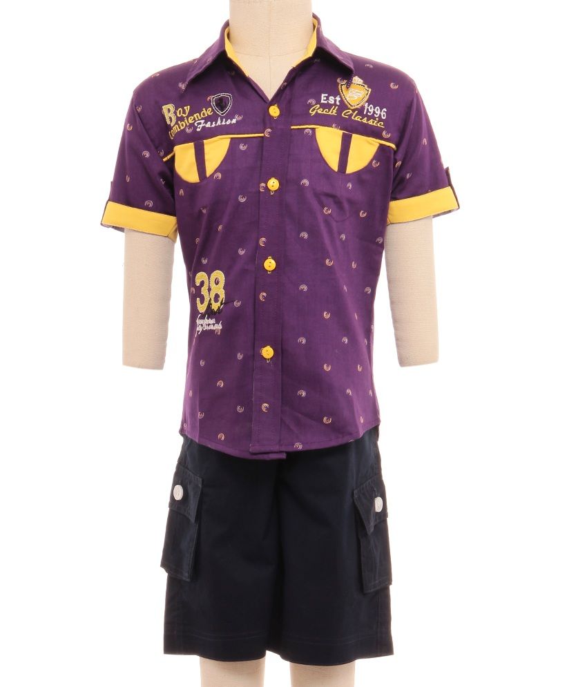     			British Terminal Half Sleeves Stylish Purple Classical Cool Look Shirts For Kids