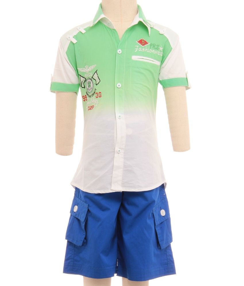     			British Terminal Half Sleeves Stylish Green Classical Cool Look Shirts For Kids