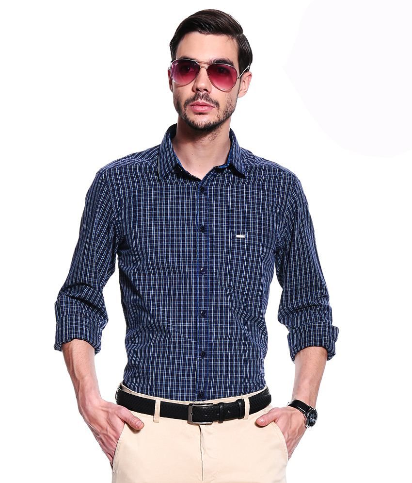 HIGHLANDER Navy Full Casuals Checks 