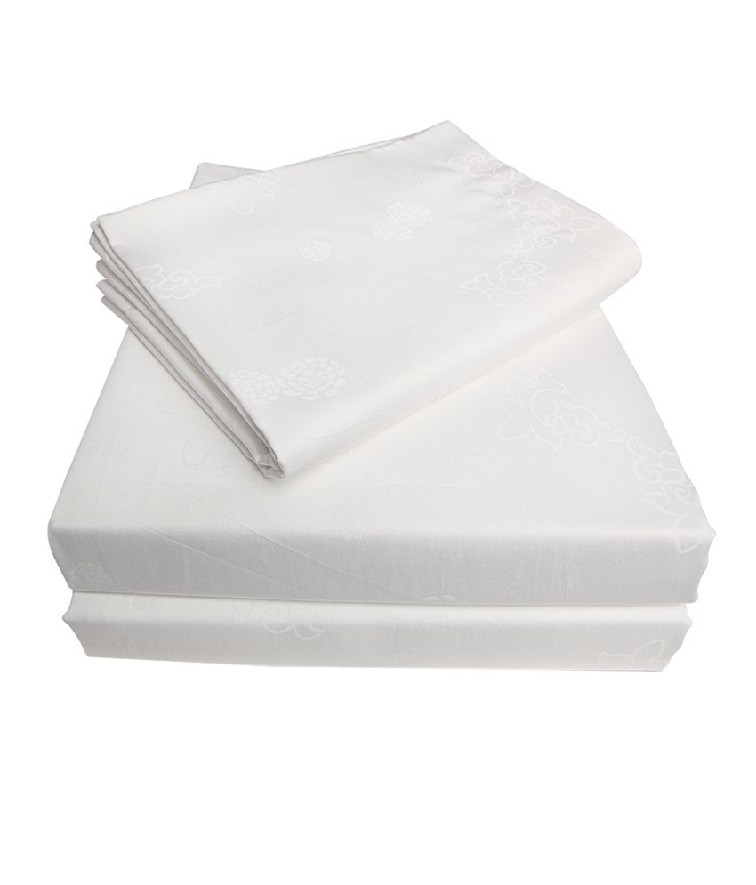 Just Linen Queen Size Luxurious White Cotton Damask Fitted Bed Sheet