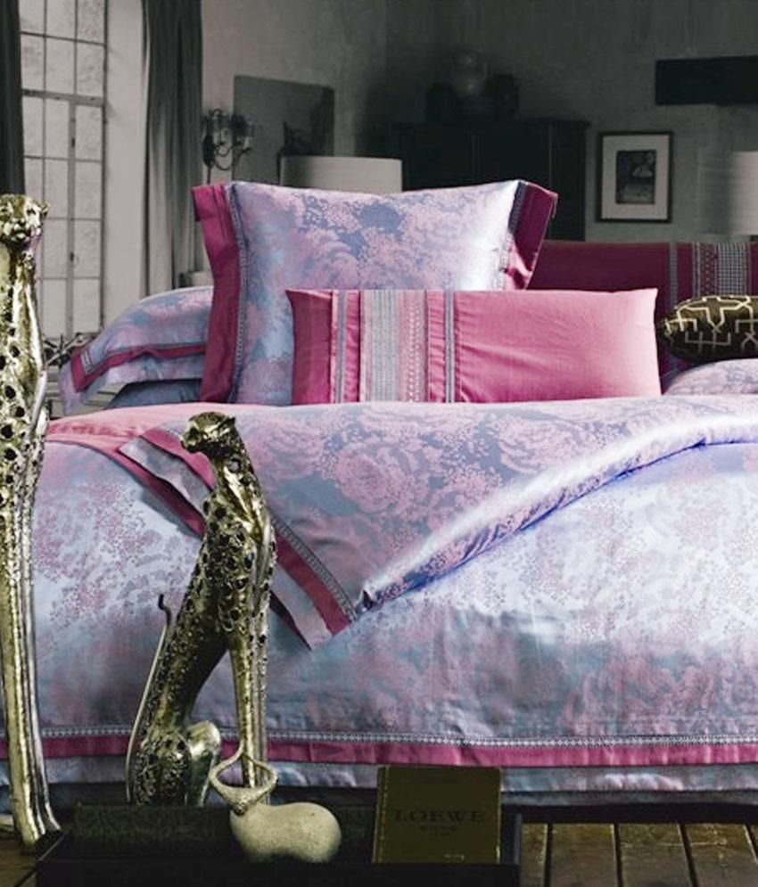 Sej by Nisha Gupta Blue Ethnic Silk Bedding Set (1 Bedspread, 2 Pillow Cases, 1 Duvet Cover