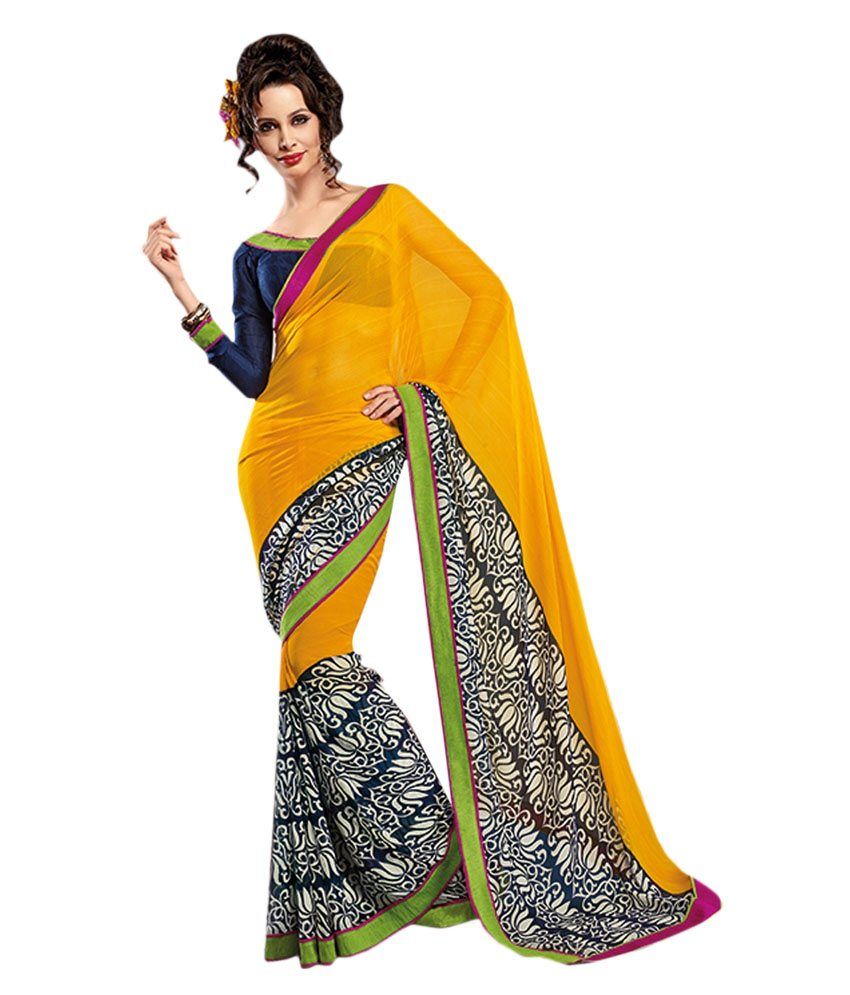 Rajasthani Sarees Yellow and Grey Saree Buy Rajasthani