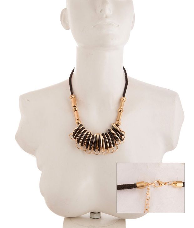 Voylla Gold Toned Punk Fashion Necklace With Cord Design Buy Voylla