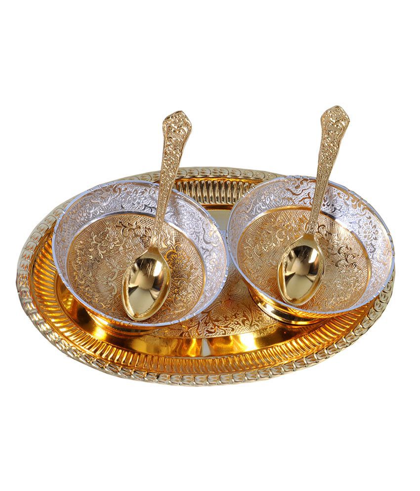 Rangsthali Royal Brass Gold & Silver Plated With Spoon Pack Of 5 Pcs