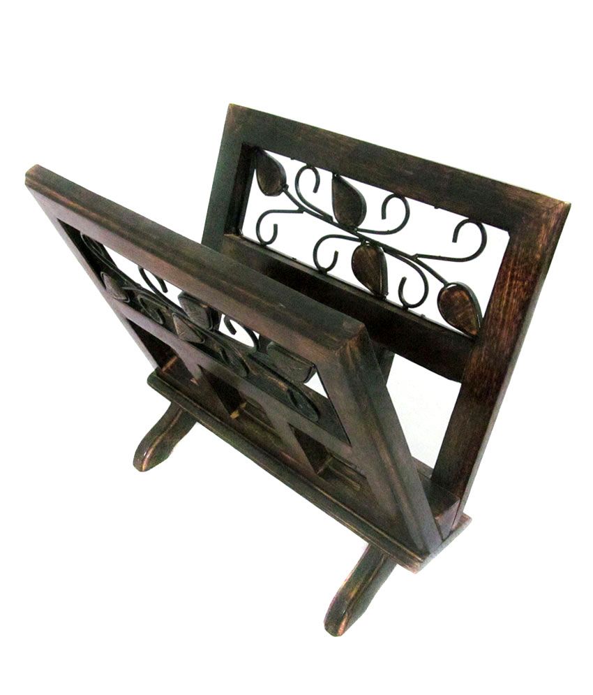 Homeandbaaar Fancy solid wood & wrought iron book & magazine holder