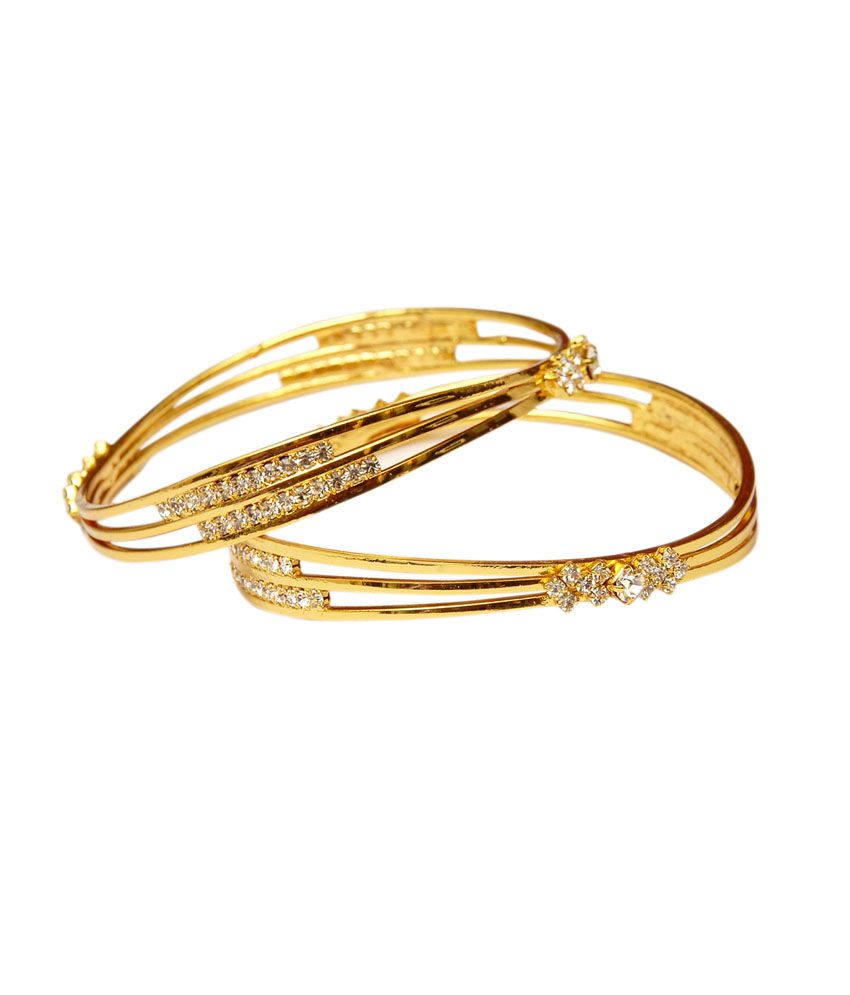 Jewbang Gold Curve Shaped White Stone Bangle Set: Buy Jewbang Gold ...
