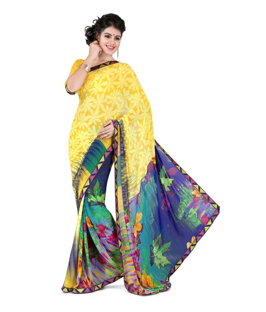 Bright Yellow Coloured Designer Pattli Pallu Saree With Trendy Border 