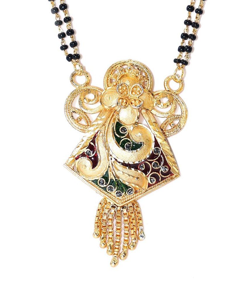 R S Jewels Gold Plated Ethnic Black Beaded Chain Mangalshutra - Buy R S ...