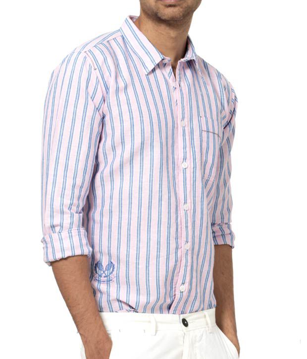 Basics 029 Casual Light Pink Striped Shirt For Men - Buy Basics 029 ...