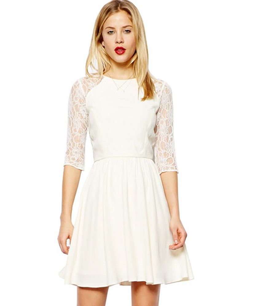 Maysa White Casual Lace Medium Dresses - Buy Maysa White Casual Lace ...