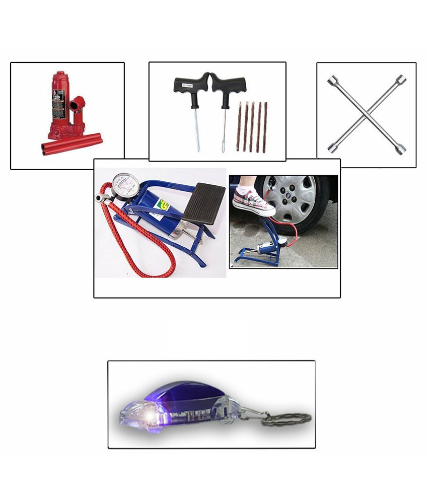OEM Combo of Spanner+Bottle Jack+Puncture Kit+Coido Single Cylinder Tyre Inflator Buy OEM Combo