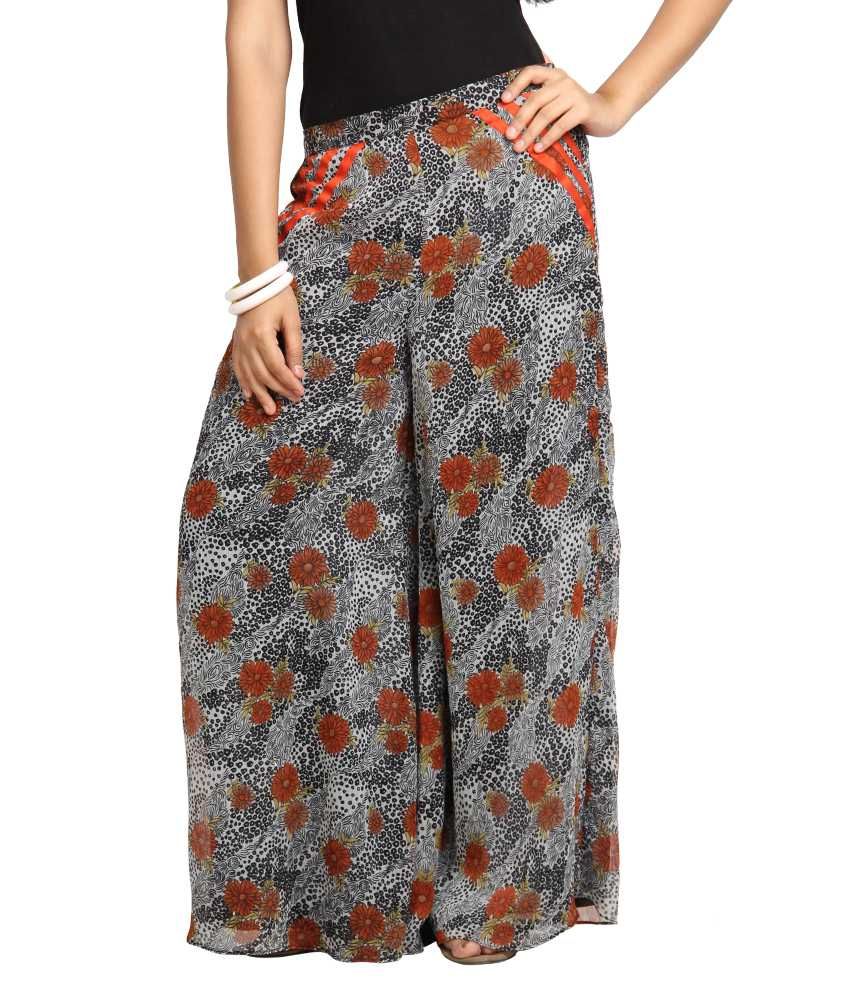 Black Printed Chiffon Palazzo Pants 