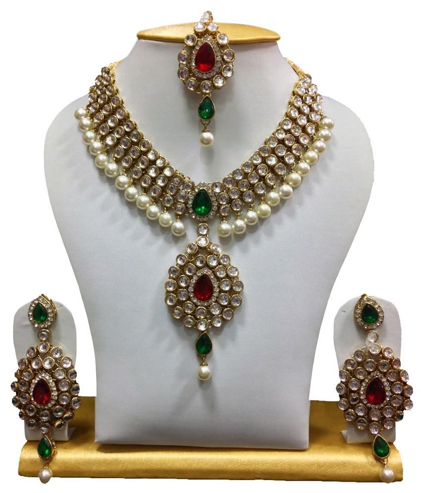 Mokanc Dazzling kundan set in Red and 