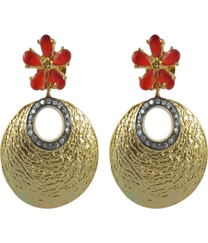     			The Jewelbox Red American Diamond Floor Gold Plated Earrings