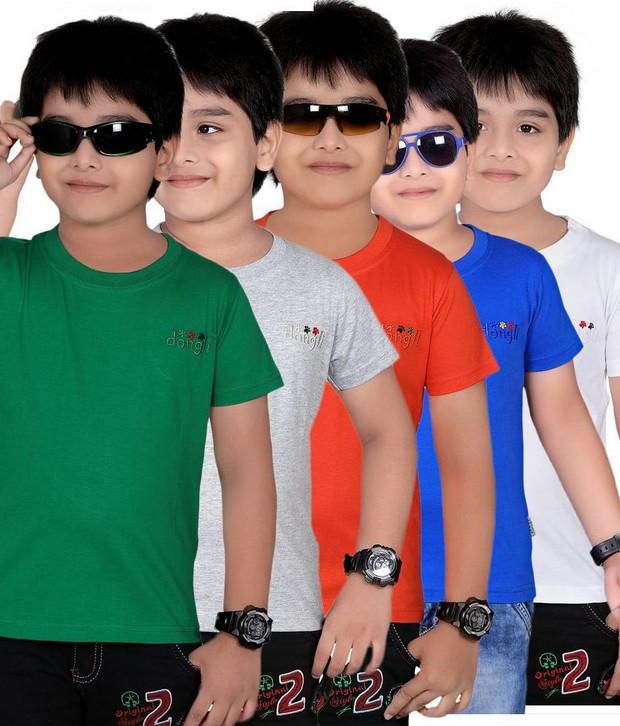     			Dongli Pack of 5 Smart Trendy Boys Multi Colors Half Sleeves T-Shirts