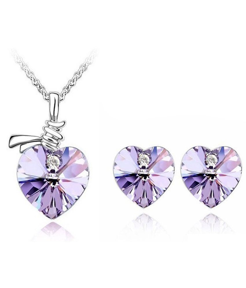 Purple heart pendant earring set