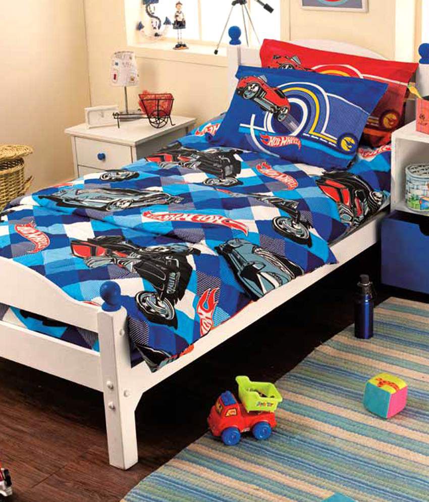 Portico New York Hot Wheels Single Kids Bedsheet Set Blue