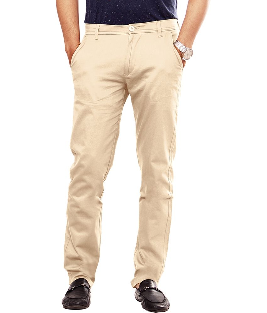     			Uber Urban Beige Cotton Lycra Casual Chinos