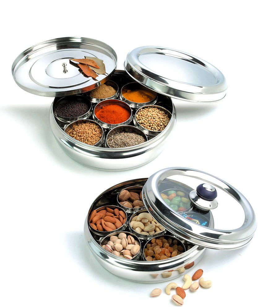     			Neelam Masala Dabba Stainless Steel Silver Spice Container (Set of 1) 2175ml