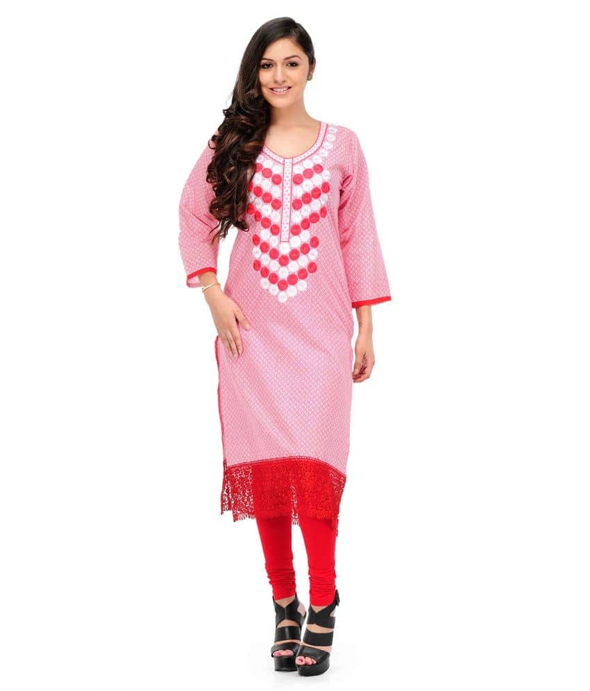 red and white kurti designs
