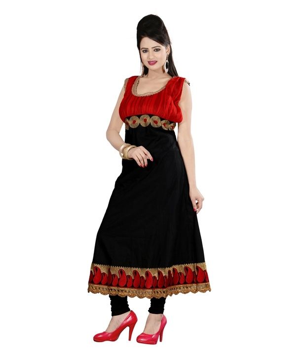 Fabdeal Black Colored Cotton & Embroidered Kurti Buy