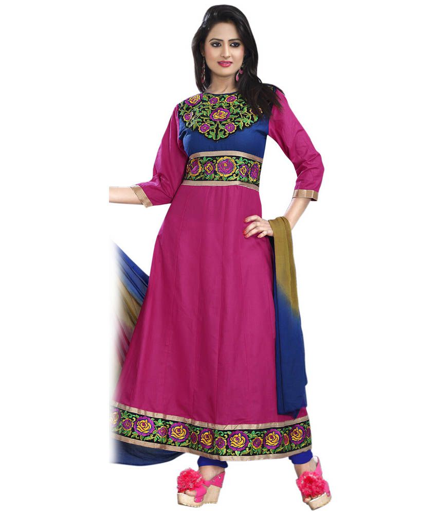 Gitanjali Fashions Pink Cotton Unstitched Dress Material - Buy ...