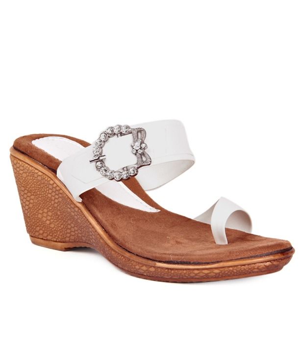 Anand Archies White Wedges Heeled Slip-On Price in India- Buy Anand Archies White Wedges Heeled 