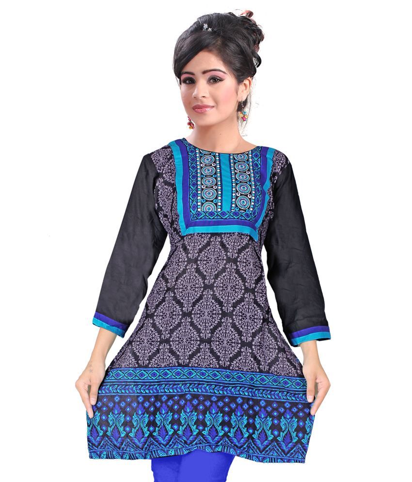 Surat Tex Casual Wear Printed Blue NCS Cotton Kurti - Buy Surat Tex ...