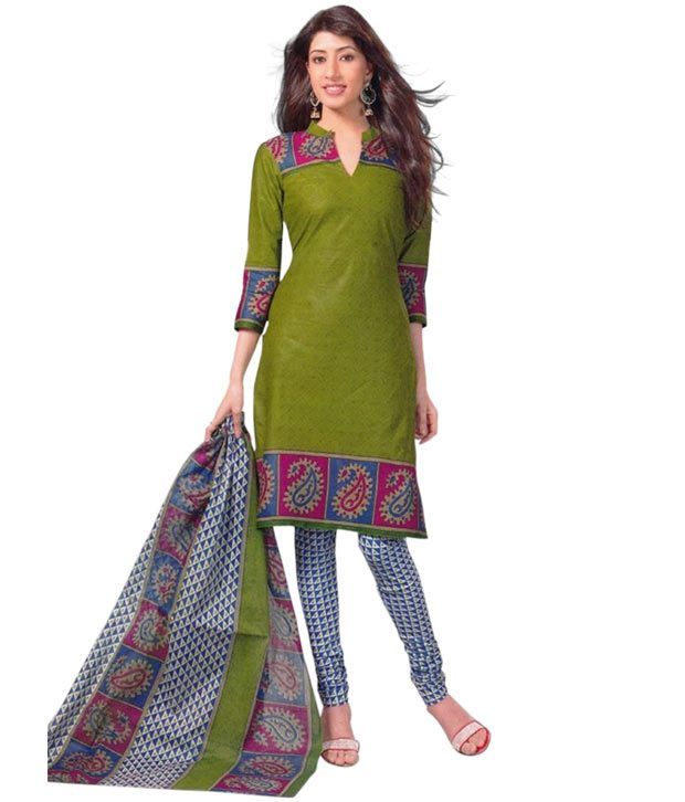 RP BOUTIQUE Green Cotton Unstitched Dress Material Buy RP