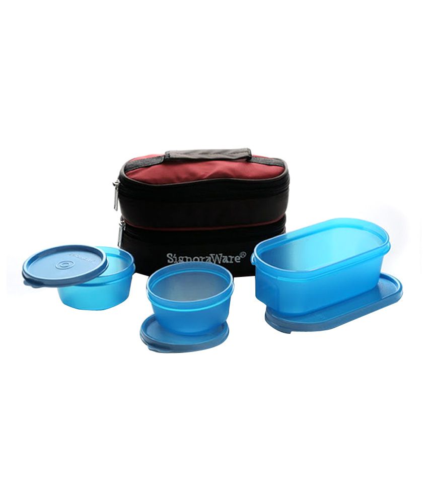 Signoraware Healthy Blue Polypropylene Lunch Box With Bag 4 Pcs (500 ml ...