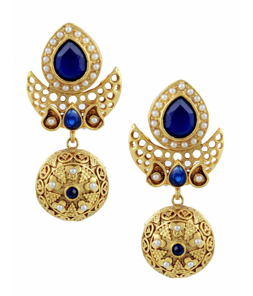 Orniza Rajwadi Earrings with Blue Stone - Buy Orniza Rajwadi Earrings ...
