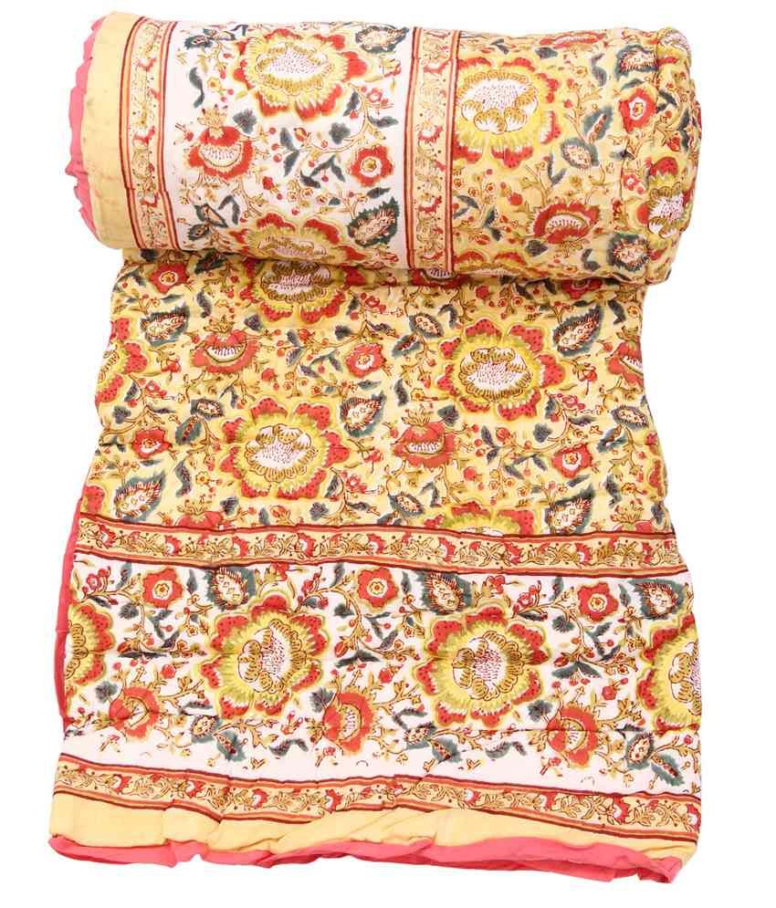 Chhipaprints Jaipuri 100 Cotton Yellow Flower Quilt Jaipuri Razai