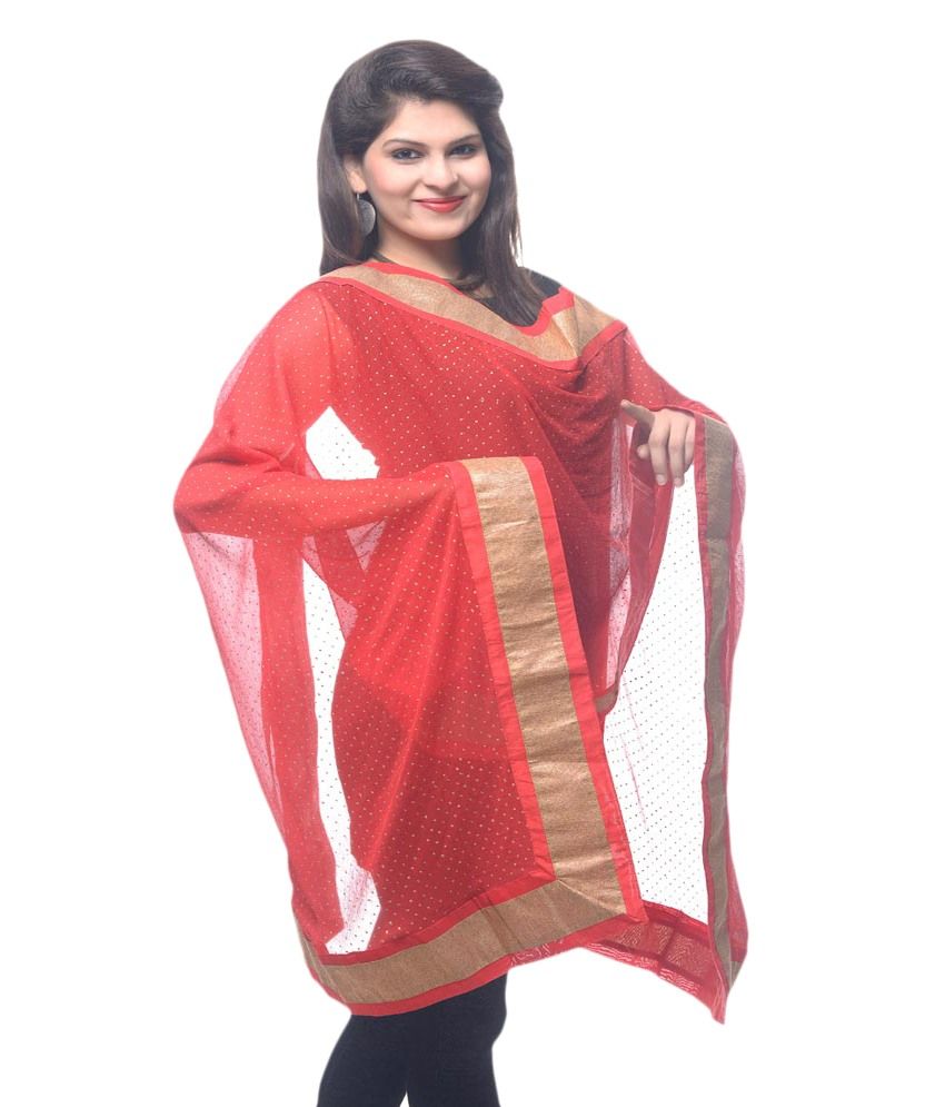 Ramjisons Red Gota Patti Semi Chiffon Dupatta Price in India - Buy Ramjisons Red Gota Patti Semi 