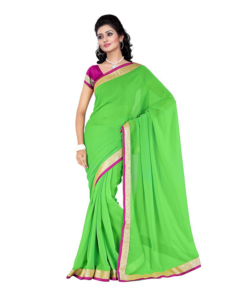 Vishal Saree Green Semi Chiffon Saree - Buy Vishal Saree Green Semi ...