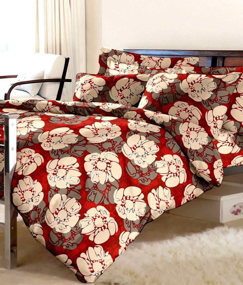 Raymond Red Floral Cotton Double Bedsheet with 2 Pillow Covers Buy