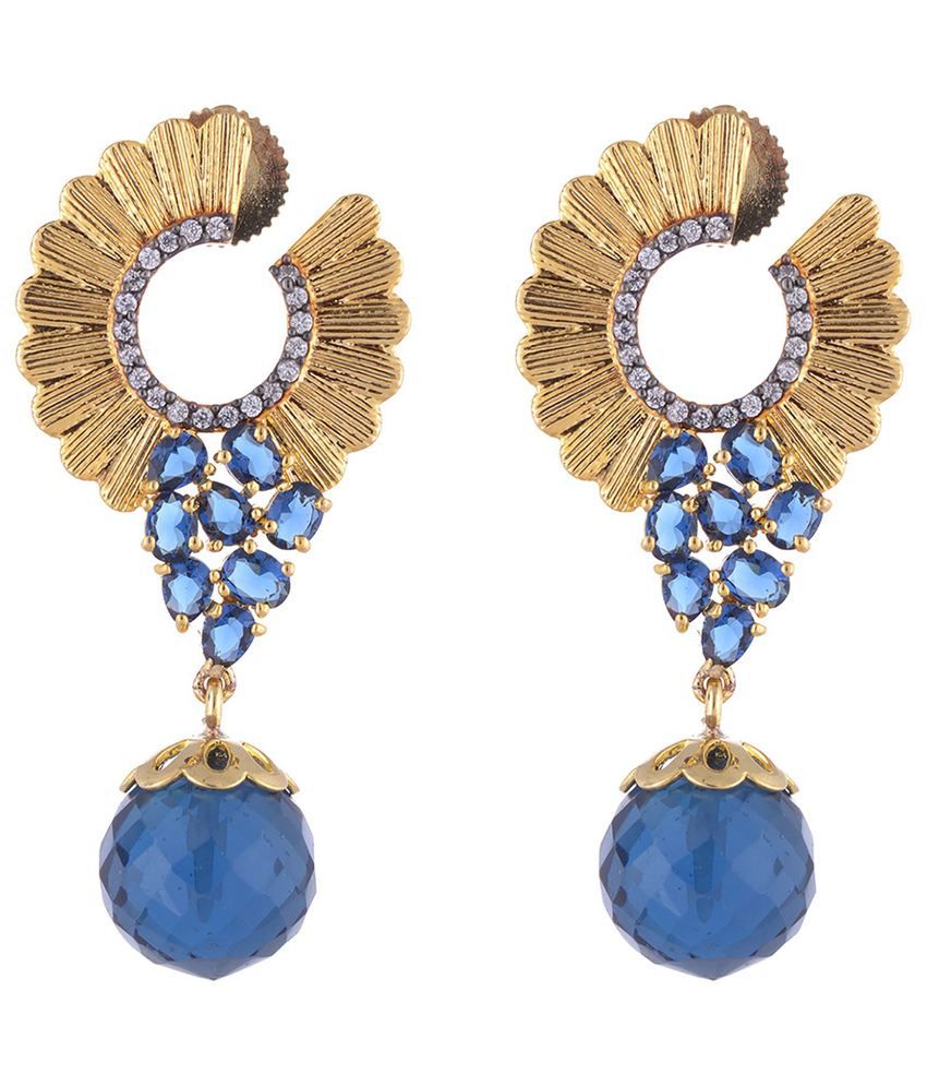     			The Jewelbox Gold Plated Blue Sapphire American Diamond Look Hanging Earring.
