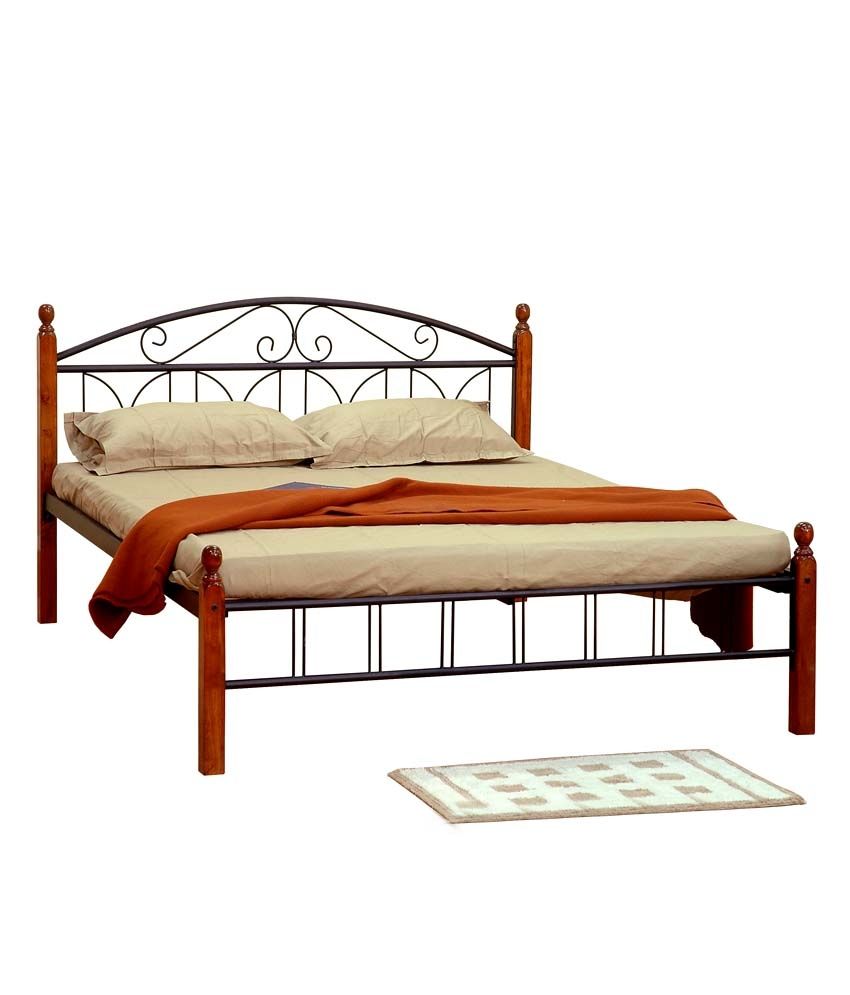 FurnitureKraft Black M. S. Tube & Rubber Wood Irving Double Bed King