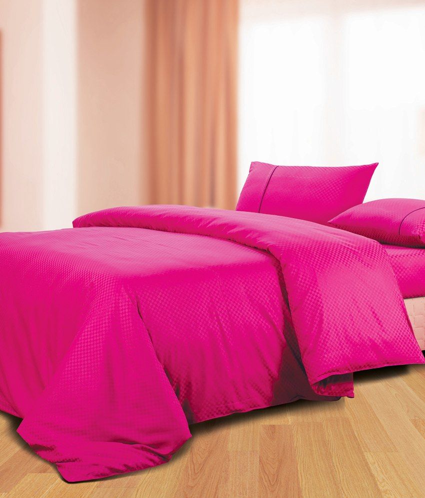 Spread Pink Plain Cotton Double Bedsheet With 10 Pillow Cover - Buy ...