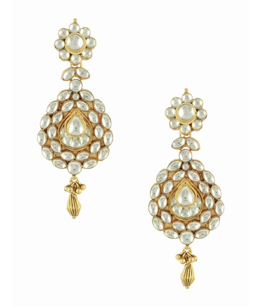 Orniza Long Kundan Earrings with Pear Shaped Kundan - Buy Orniza Long ...