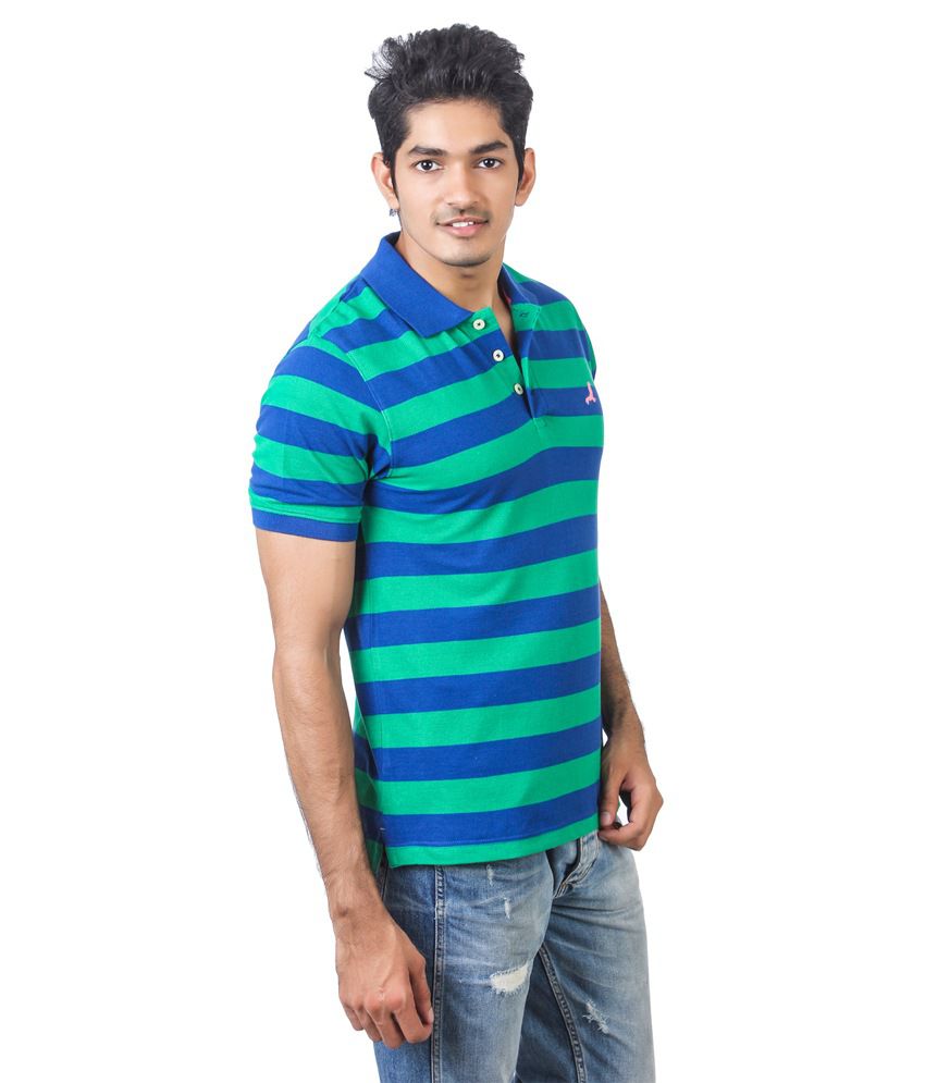 American Crew Men's Polo Collar Green With Navy Blue Stripes T- Shirt ...