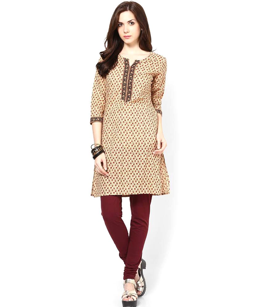 Jaipur Kurtis Pure Cotton Fawn 3/4th Sleeves Kurti Buy Jaipur Kurtis