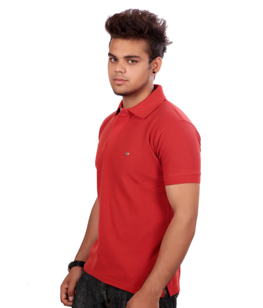 Plain Blood Red Slimfit Tshirt with Plaid Collar Plus Size - Buy Plain ...