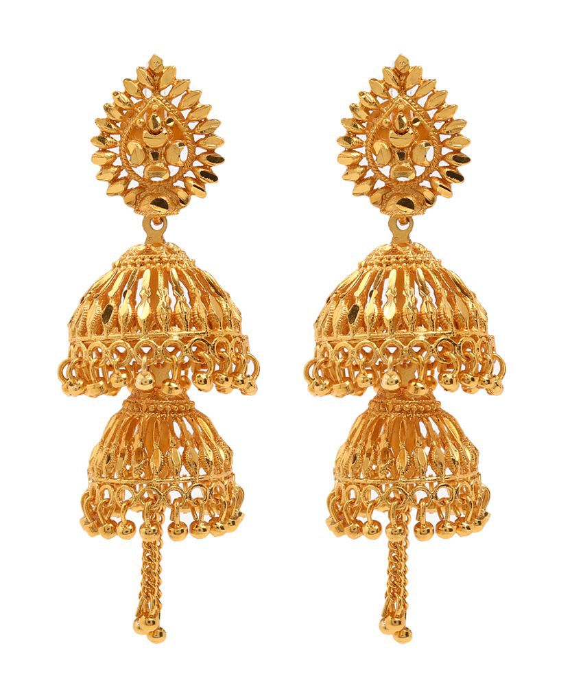 Gold Plated Double Jhumka Earrings by GoldNera - Buy Gold Plated Double