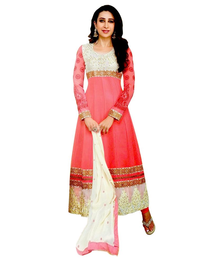     			Eliza 3 White and Red Georgette Semi Stitched Suit