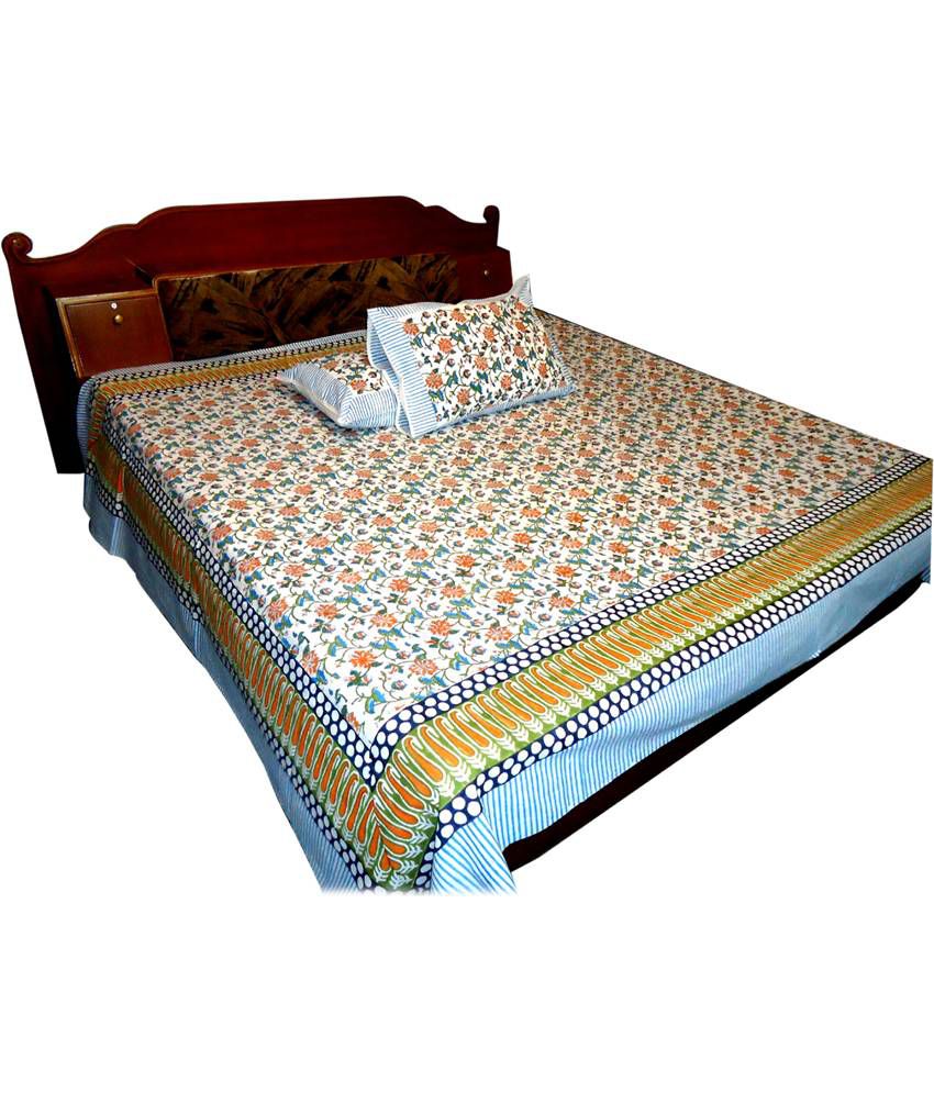 Jaipur Art & Craft Flat Double Cotton Beedsheet With Two Pillow Covers ...