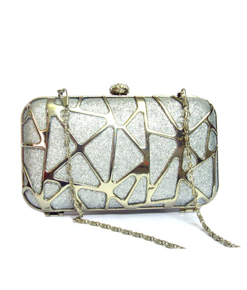 Buy Bling Jewells Siver Party Box Clutch With Chain at Best Prices in ...