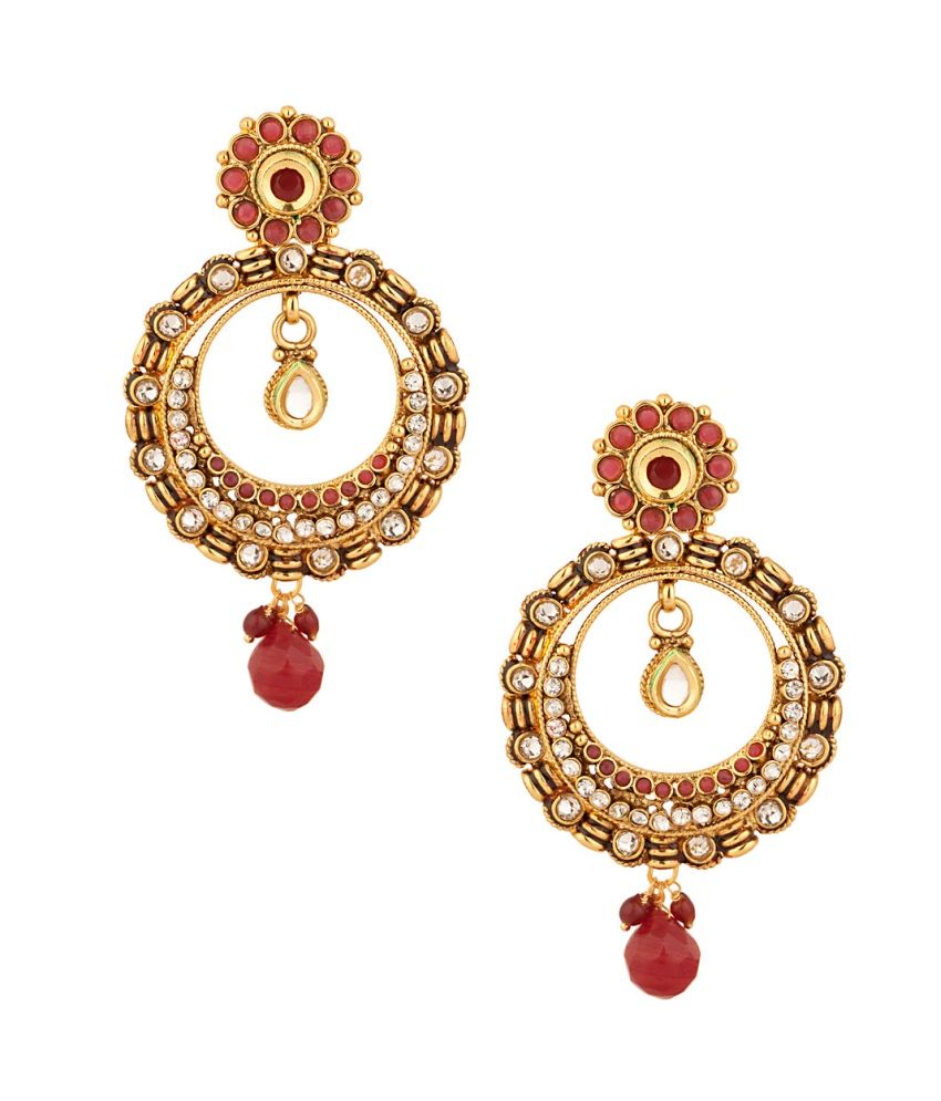 Voylla Alluring Pair Of Dangler Earrings With Cz And Red Color Stones